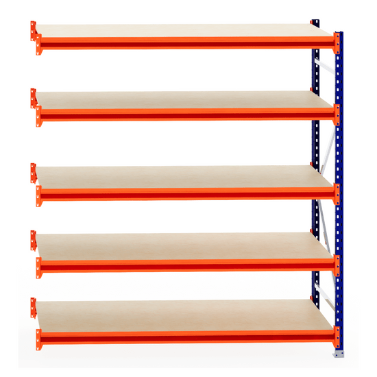 RackZone Longspan 800mm Laminated Timber Shelving, Orange/Blue Frame, Extender.