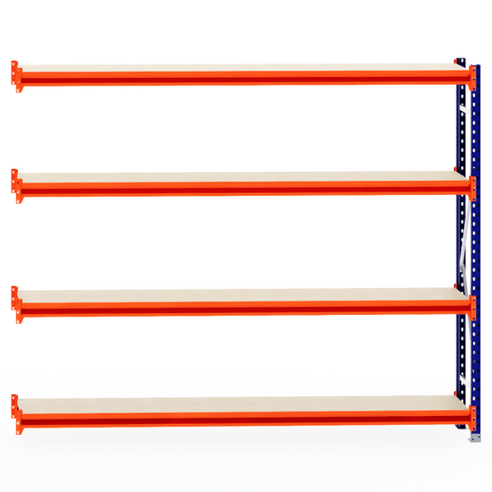 RackZone Longspan Shelving, 400mm deep, laminated timber extender shelves.