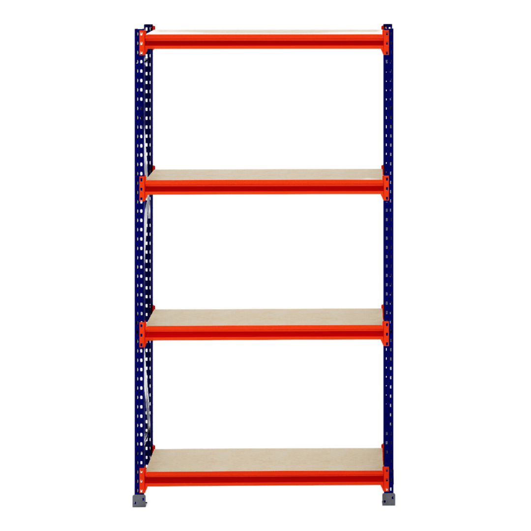 RackZone Longspan Shelving 400mm Depth with 5 timber shelves, shown white bg.