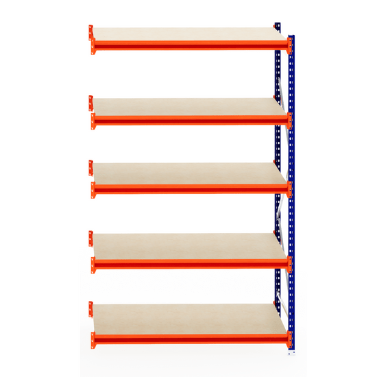 RackZone Longspan 800mm Extender: Metal shelving with timber shelves.