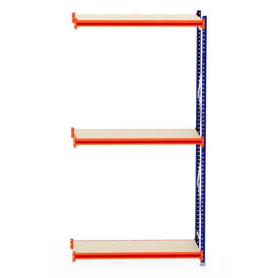 RackZone Longspan Shelving 400mm with orange beams and blue supports.