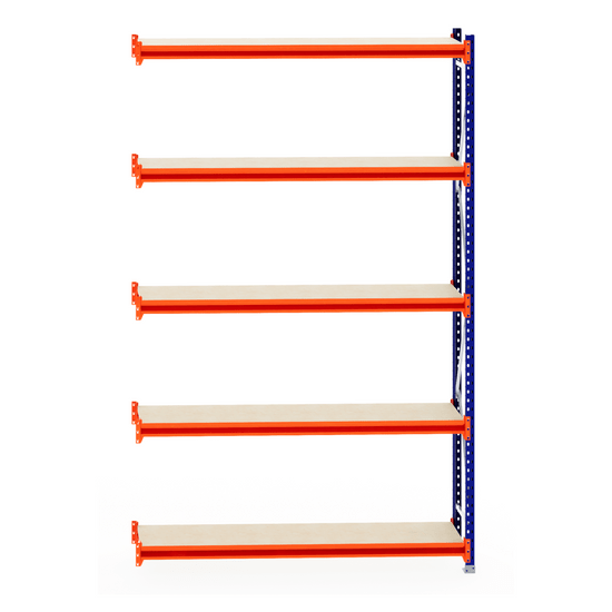 RackZone Longspan 400mm Laminated Timber Extender Shelving, five-tier unit.