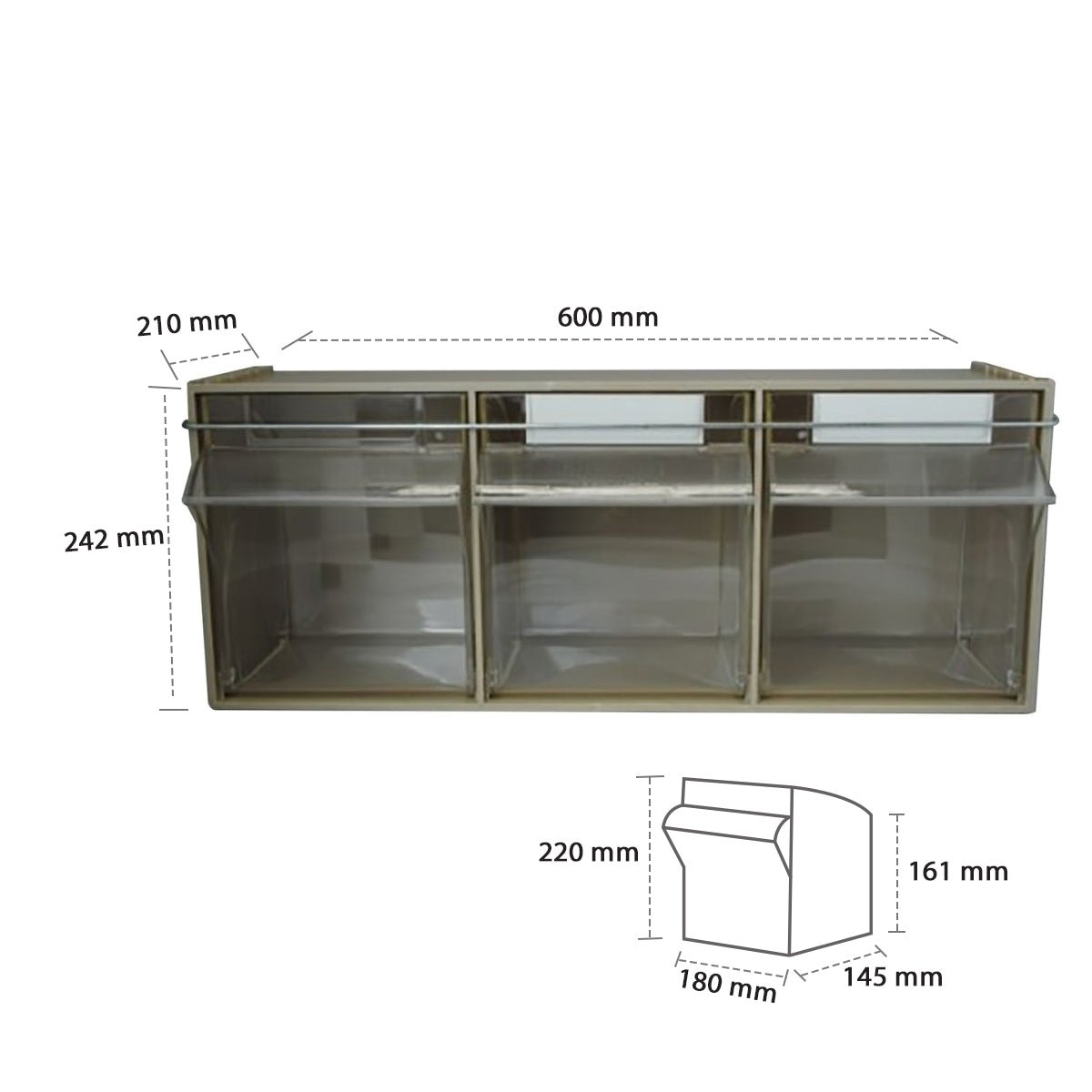 RackZone Storage Tilt Bin Madia 5 (3-Tilt Bin), 600x210x242mm, durable plastic.