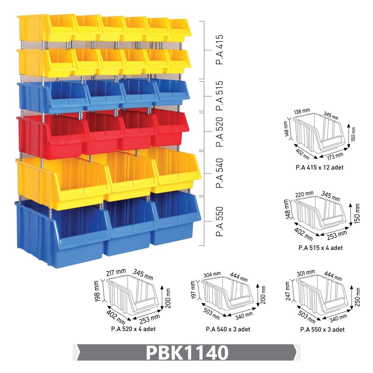 RackZone Storage Part Bins Kit—organise small items with colorful stacked bins.