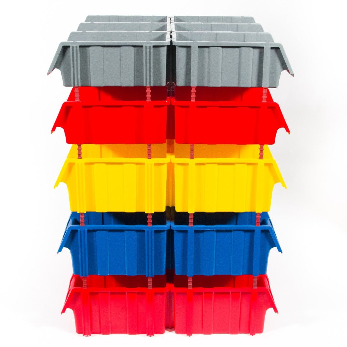 RackZone Storage Part Bins Kit 1230 in grey, red, yellow & blue on white.