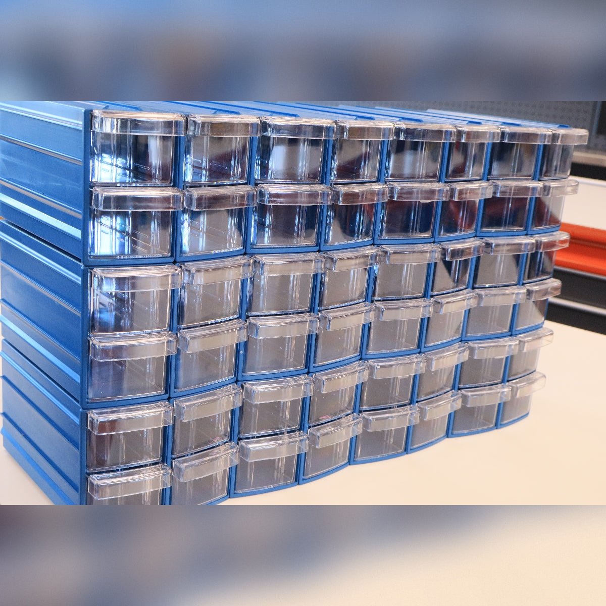 RackZone Pull Out Drawer unit (96 drawers) sits on a table.