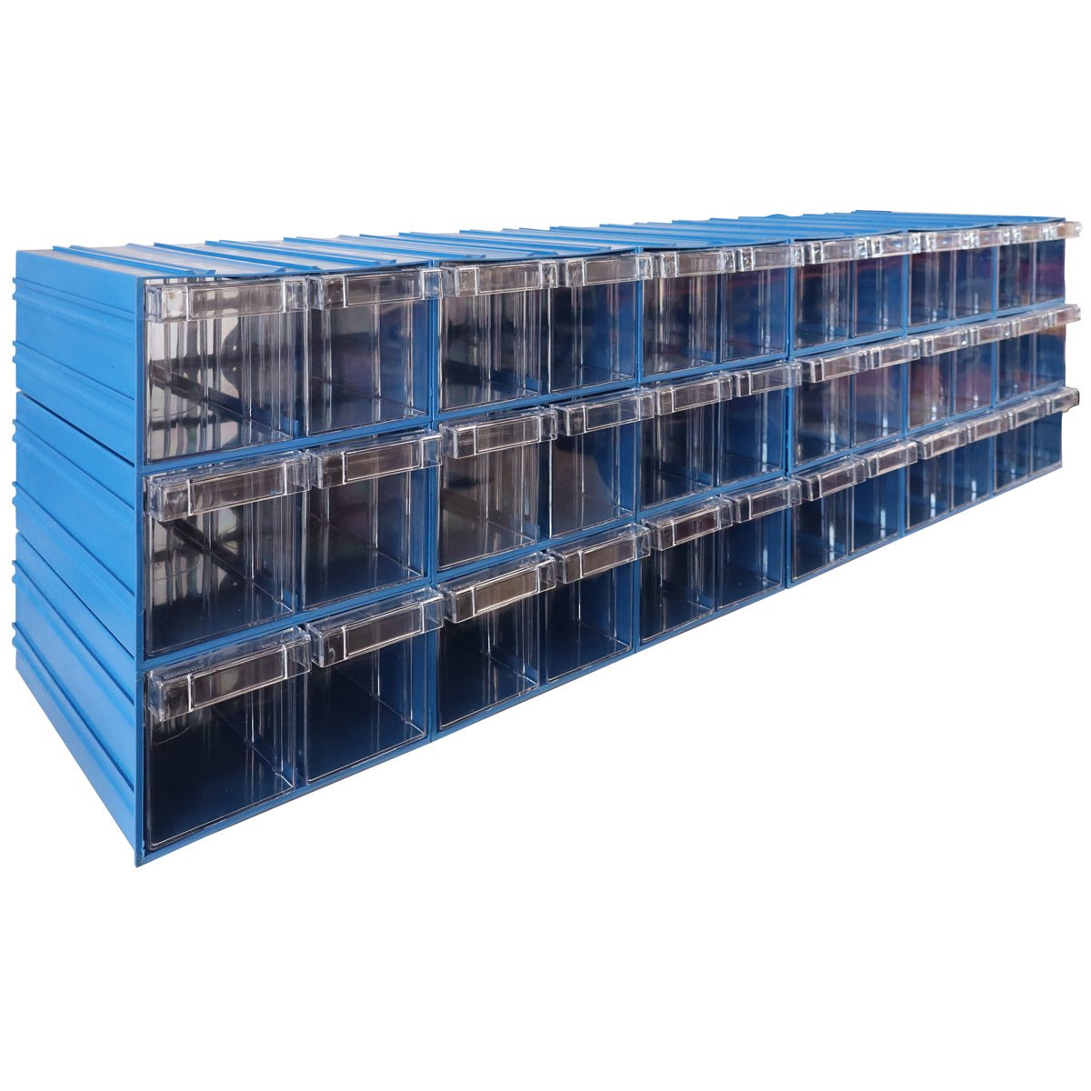 RackZone Plastic Drawer 36 Box, blue with clear pull-out drawers, 302x210x124mm.