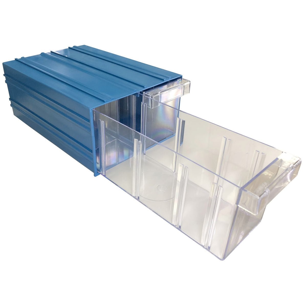 RackZone Plastic Drawer 36 Box, Blue, 302x210x124mm with clear pull-out drawers.