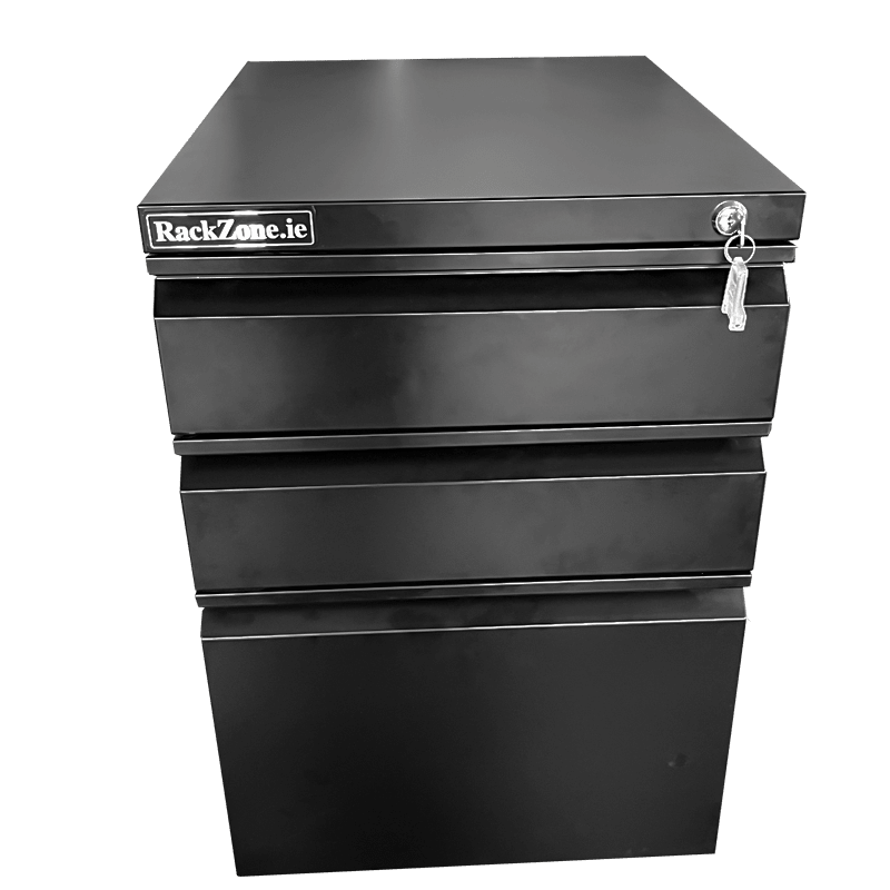 RackZone Lockable Mobile Pedestal 607H x 395W x 500D, black, 3 drawers.