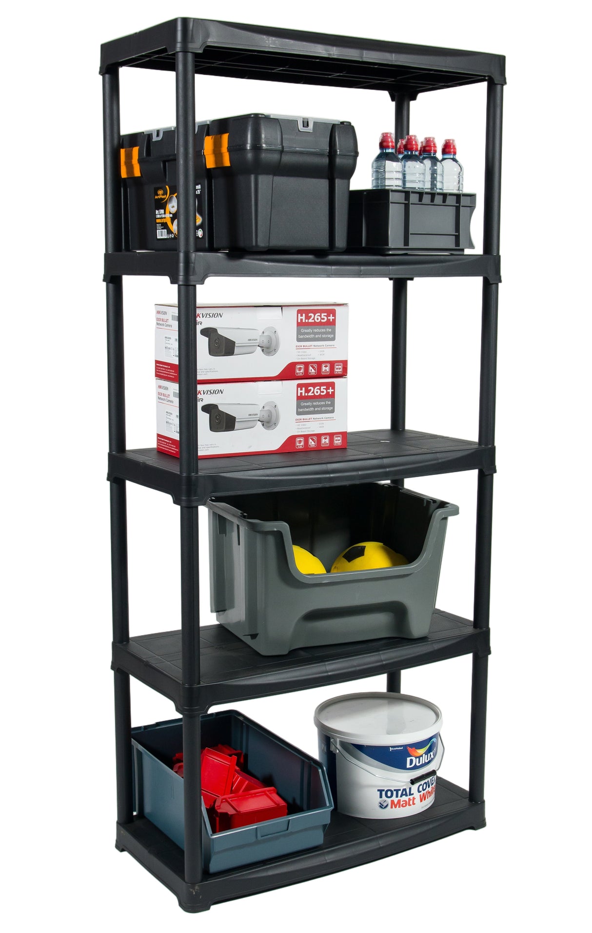 RackZone Plastic Shelf 1755h x 800w x 400d, five-tier black polypropylene storage.