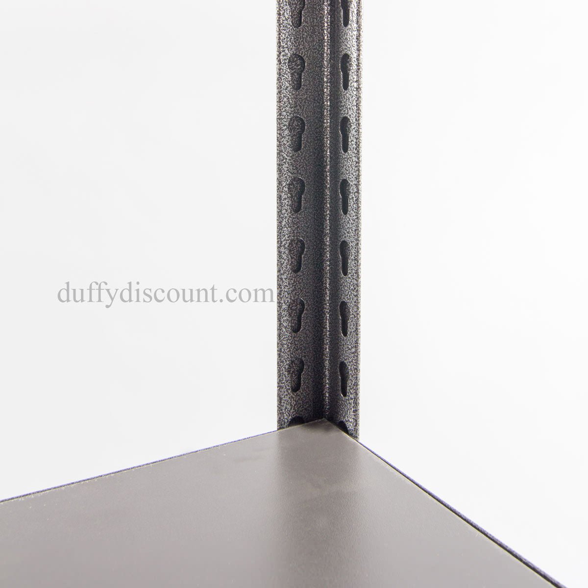 Close-up of RackZone Rivet Shelving 1830h with steel frame and timber shelves.