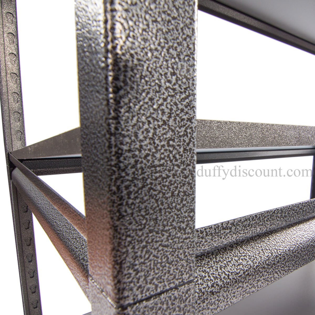Close-up of RackZone Rivet Shelving 1830h 5 Level 250kg, Laminated Timber, 10 Bay.