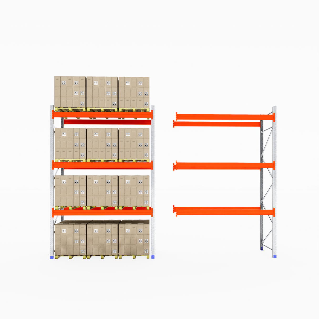 Two RackZone Pallet Racking 1100mm Extenders: one full, one empty.