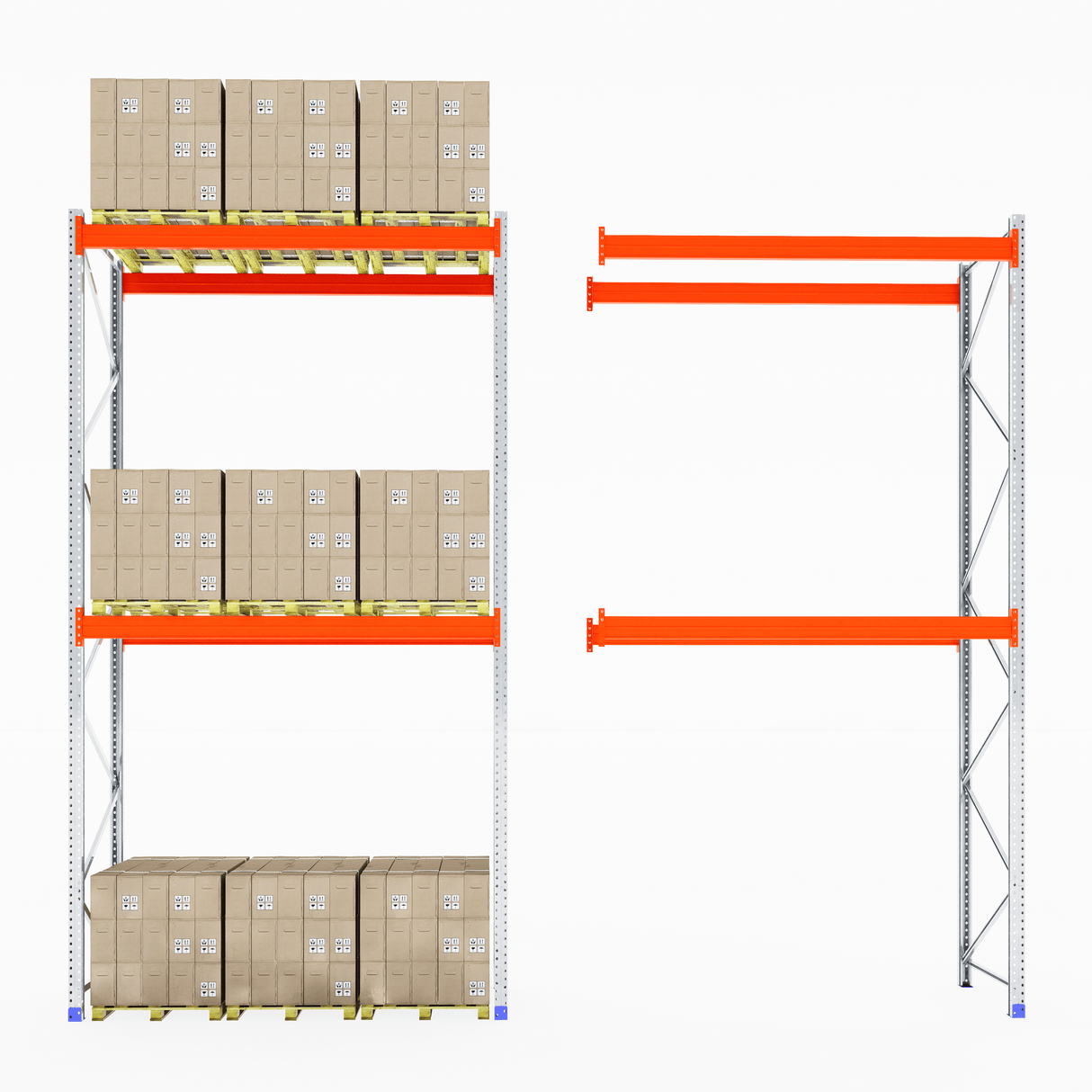 Warehouse shelves with boxes and RackZone Pallet Racking 1100mm Extender.