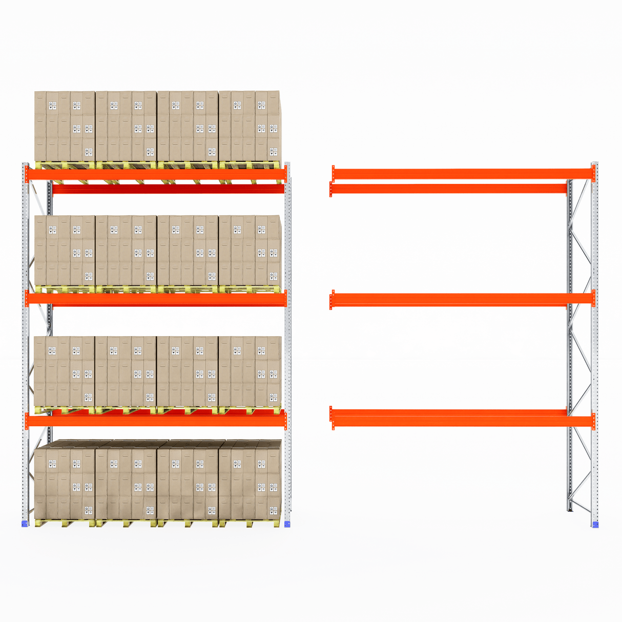 RackZone Pallet Racking 1100mm Depth - Starter: full and empty shelf display.