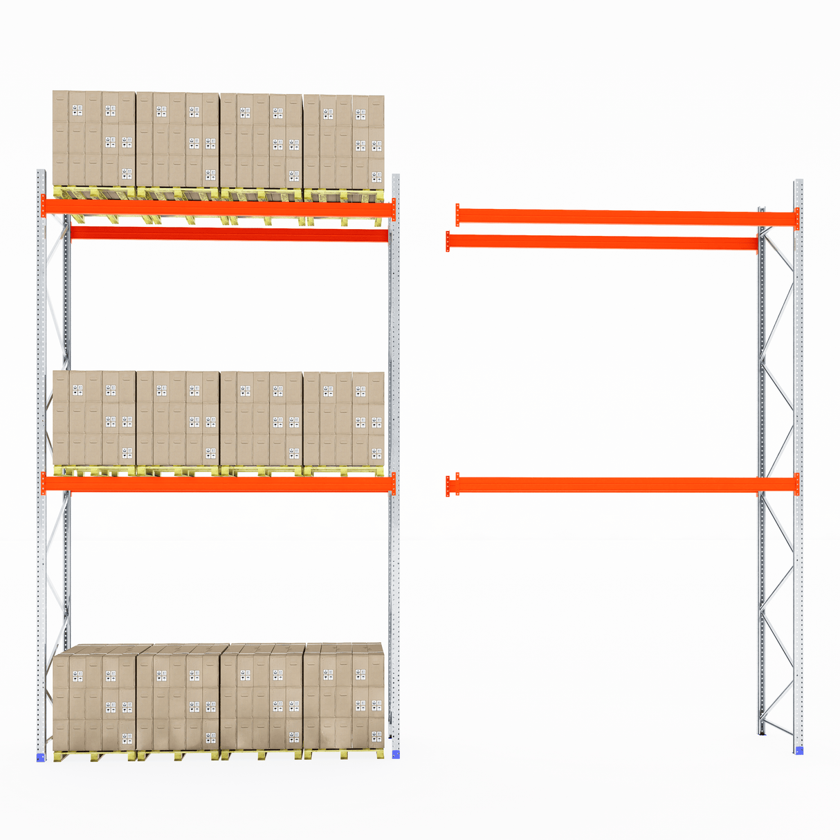 RackZone Pallet Racking 1100mm Depth - Starter with brown boxes and empty shelves.