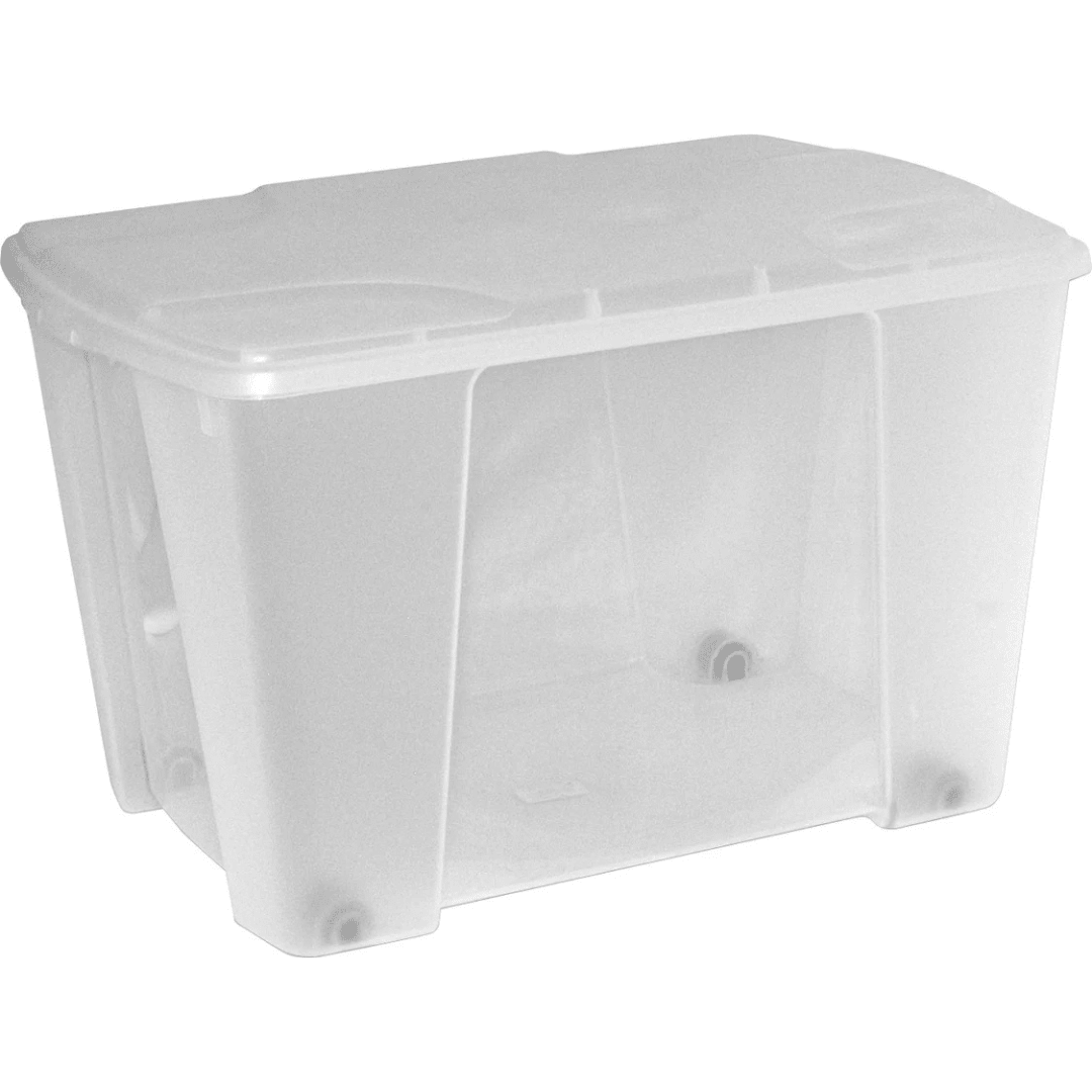 RackZone Transparent Storage Box Medium M31TT (10 Pack), with lid, shown.