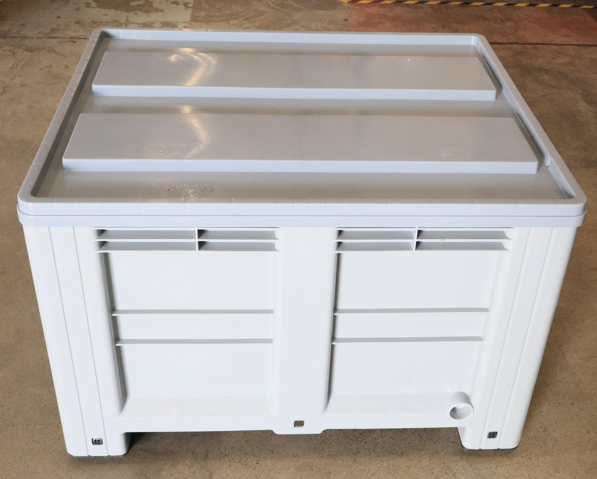 RackZone Pallet Box 1200x1000x760mm with fitted lid for external storage.