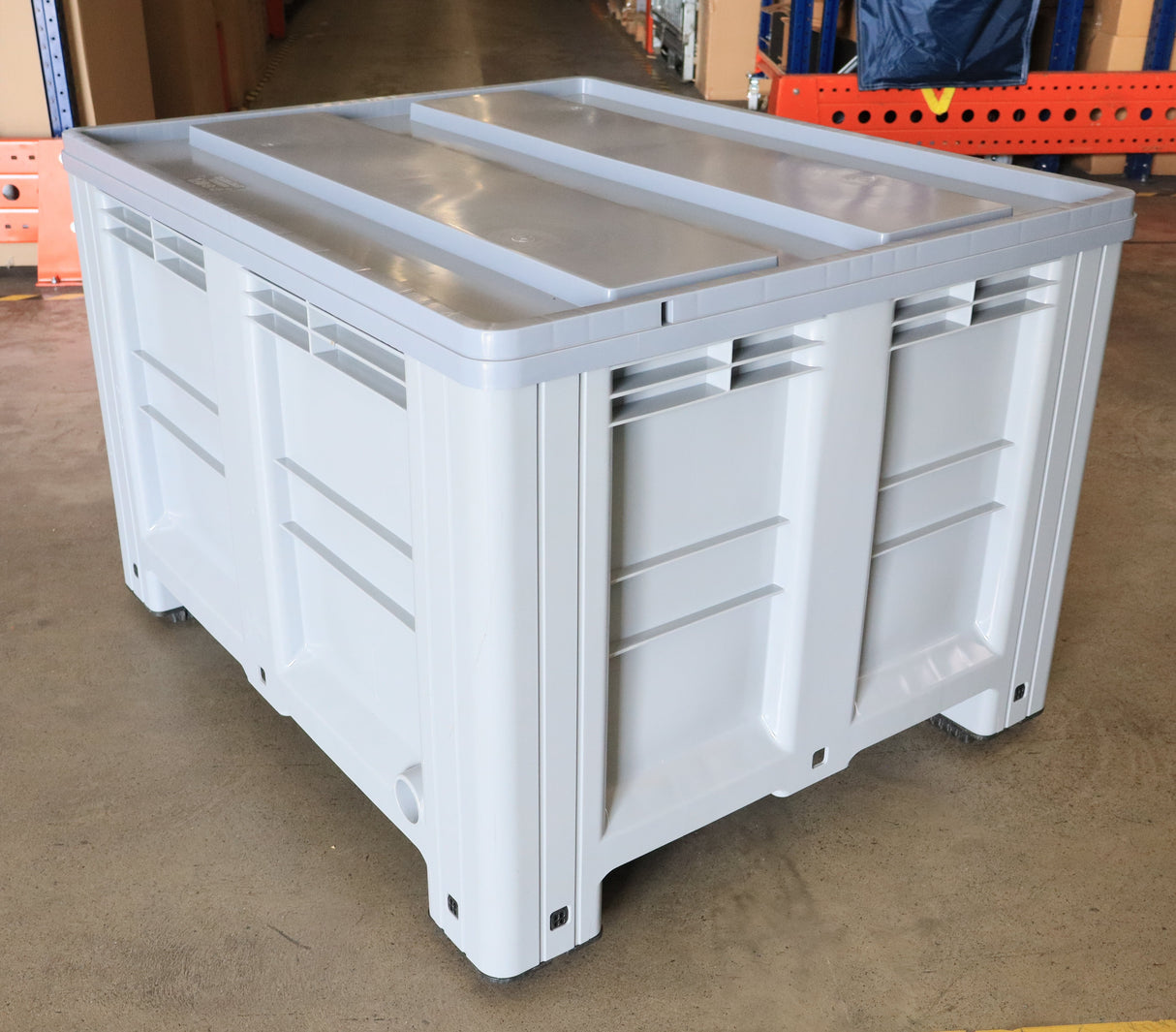 A RackZone Pallet Box 1200x1000x760h sits on a warehouse floor.