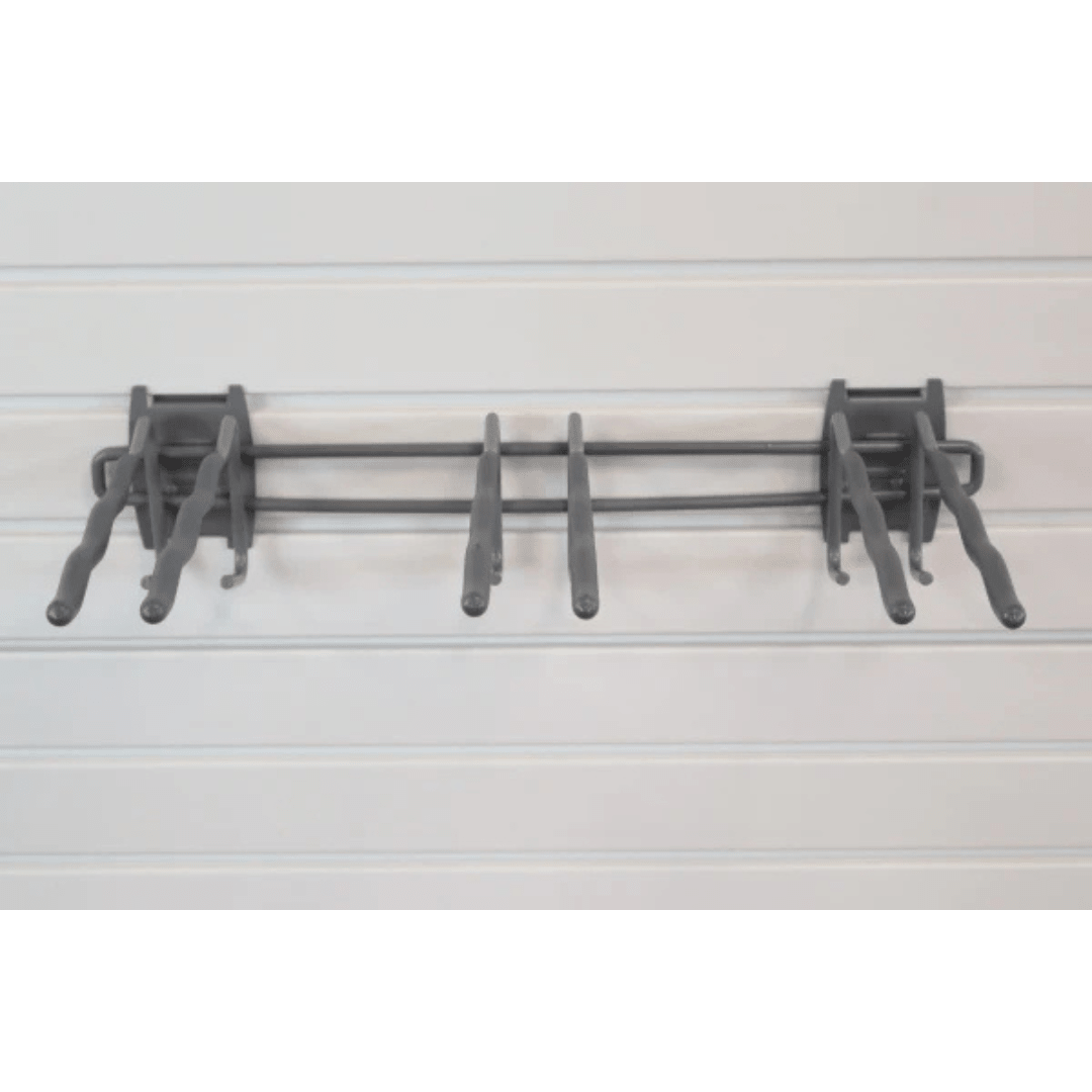 RackZone Slatwall Big Tool Rack with six angled prongs on a white wall.