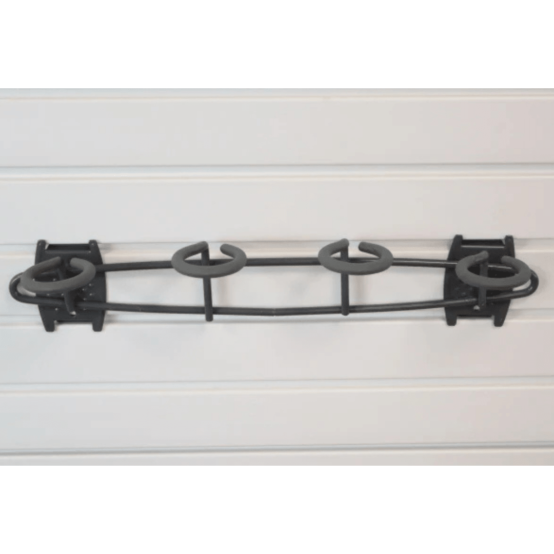 RackZone Slatwall Fish Hook holds three fishing rods on your wall.