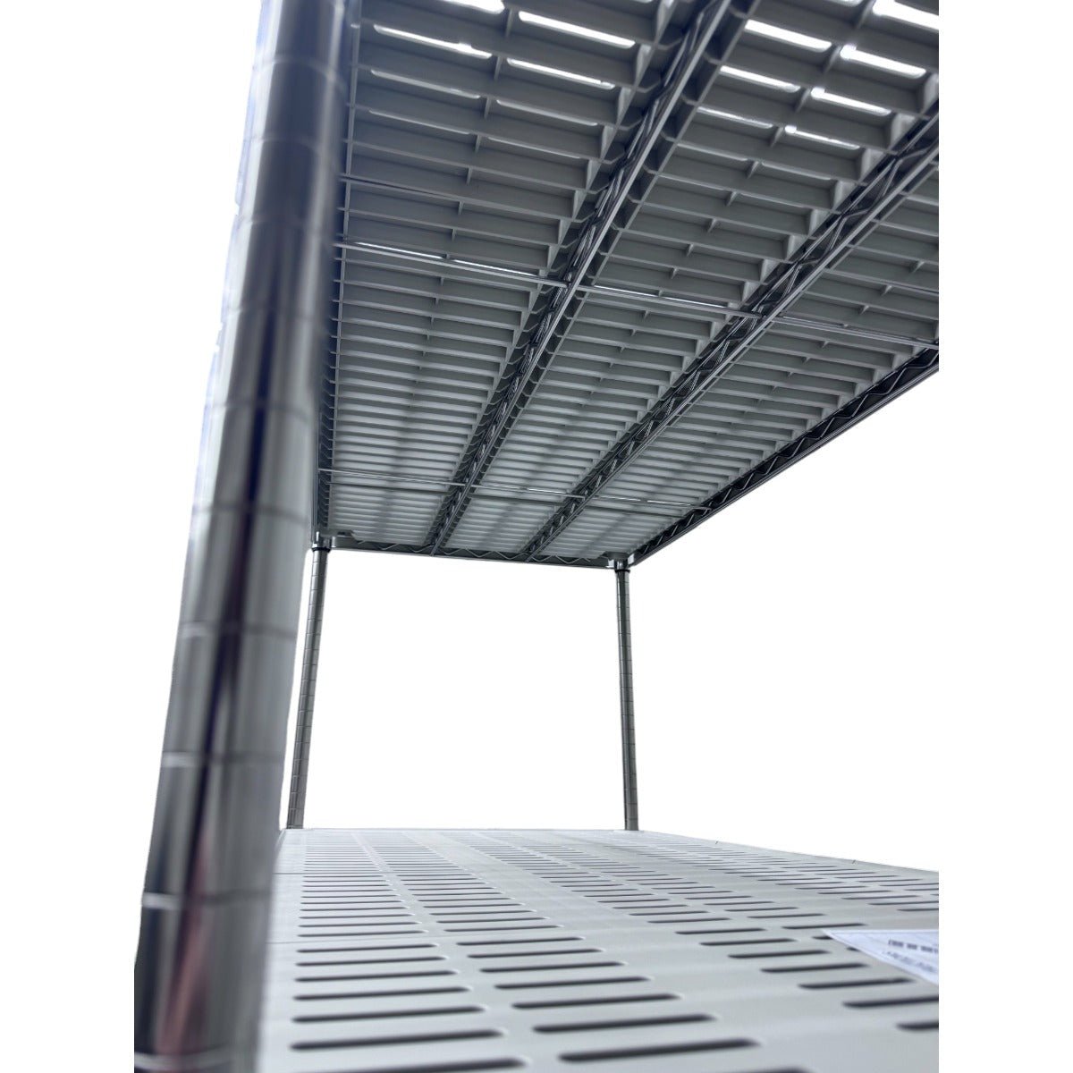 Close-up of RackZone Stainless Plastic Shelving 1820H x 1210W x 610D, 4 Level.
