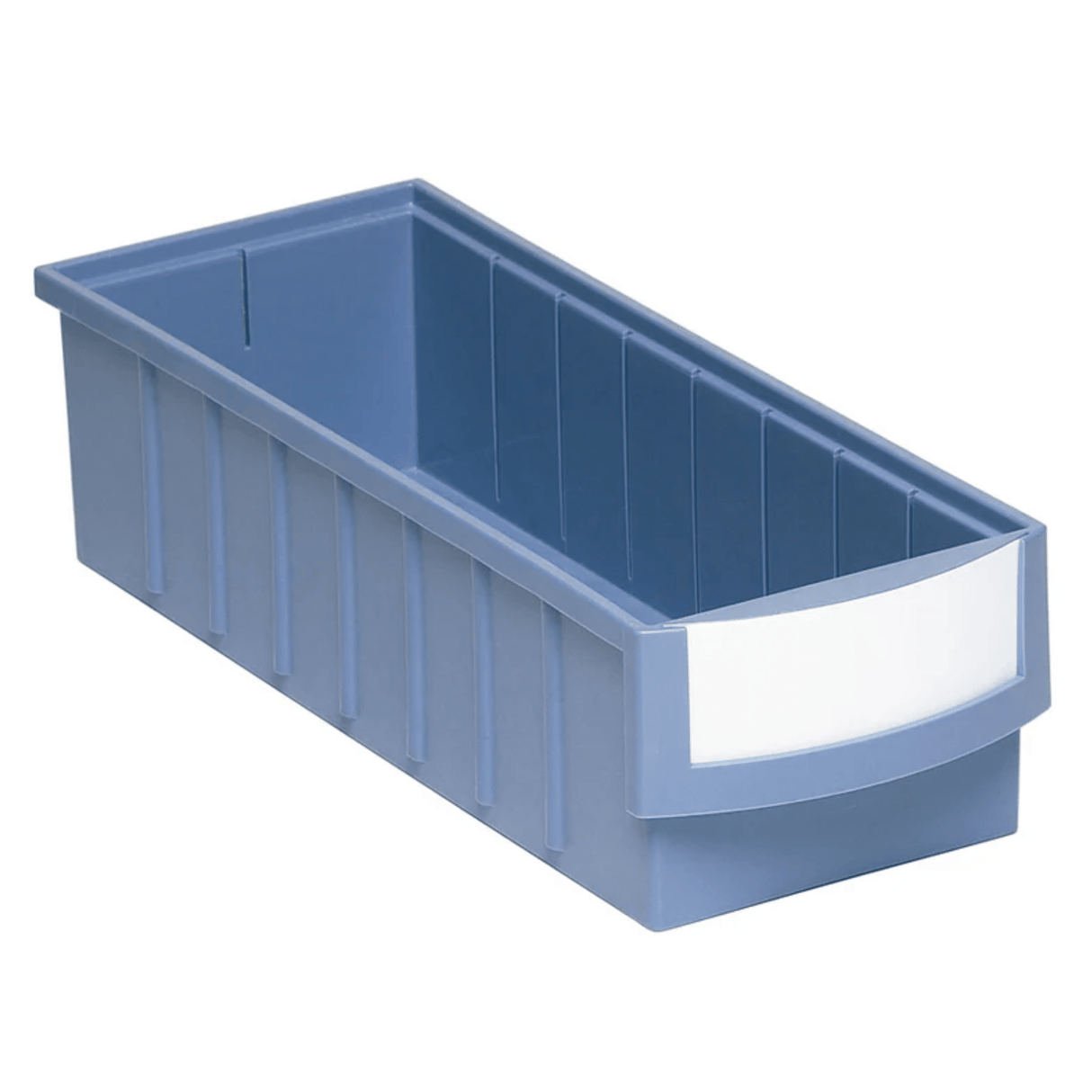 RackZone Standard Shelf Bin 400d x153w x105h with white label slot, blue plastic.