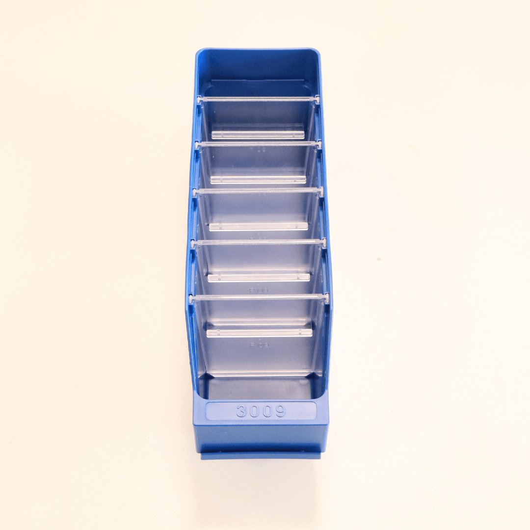 RackZone Standard Shelf Bin ST3009, blue, 6 compartments for cabinet/shelf storage.