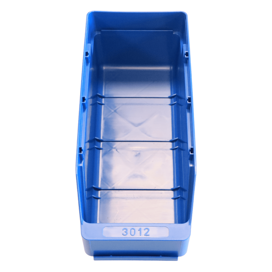 RackZone Standard Shelf Bin ST3012, blue, 300x120x95mm, top view on white.