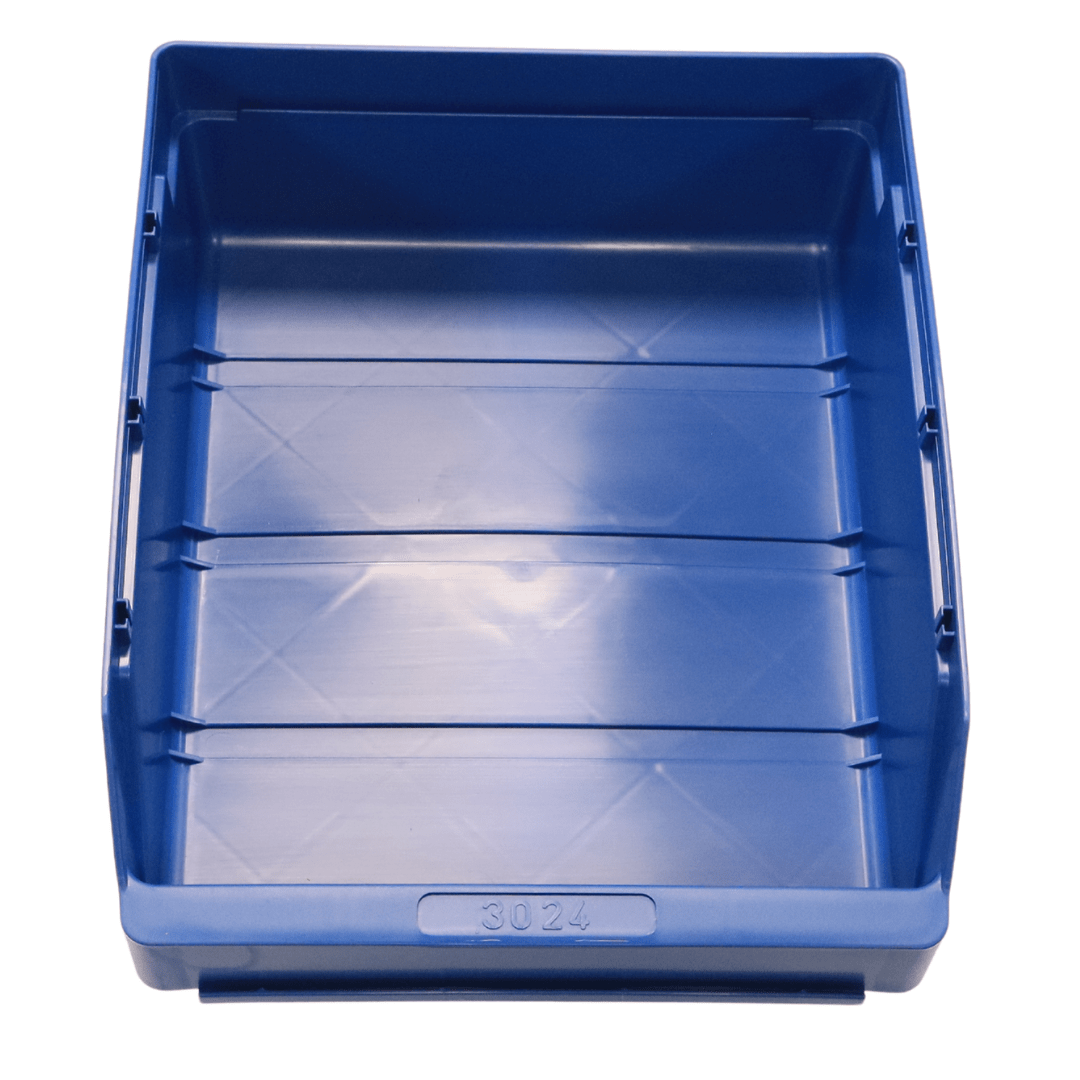 RackZone Standard Shelf Bin ST3024, 300x240x95mm blue, viewed from above.