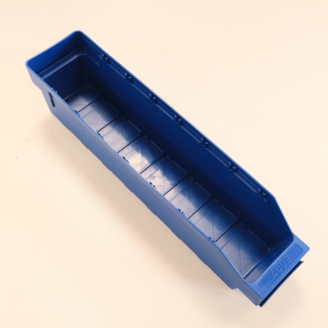 RackZone Standard Shelf Bin 400d x 90w x 95h Blue ST4009, recyclable PP.