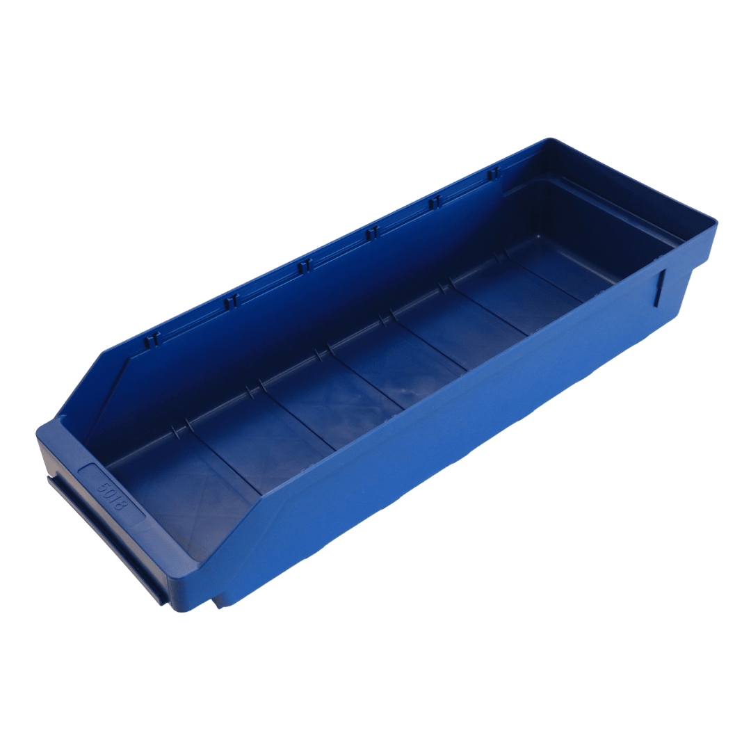 RackZone Standard Shelf Bin 500d x 180w x 95h Blue ST5018, high-sided, open top.