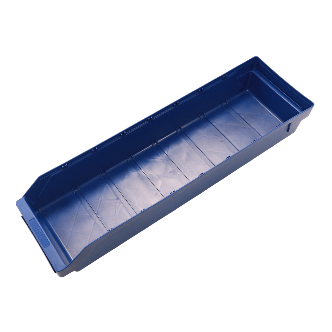 RackZone Standard Shelf Bin 600d x 180w x 95h Blue ST6018 for component storage.