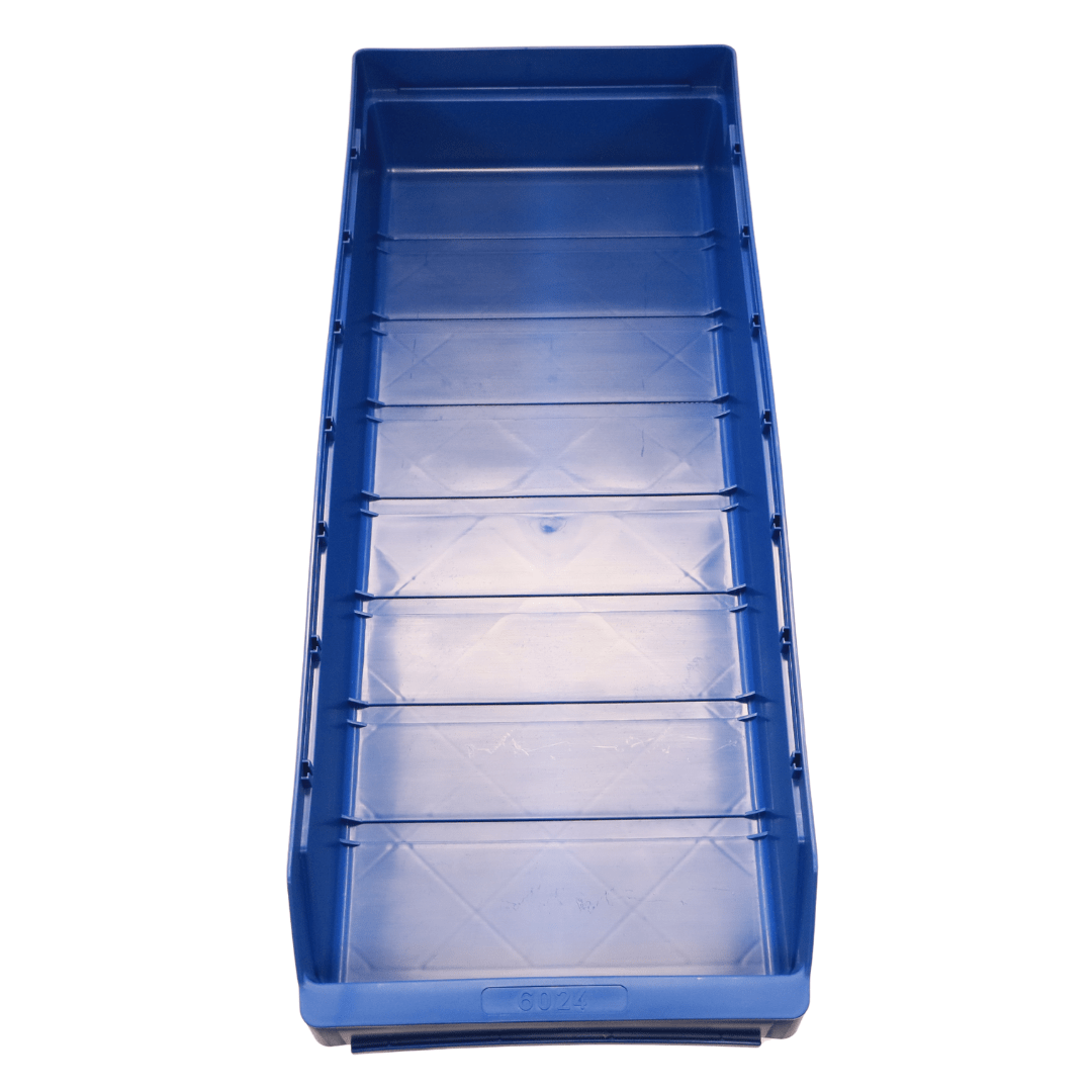 RackZone Standard Shelf Bin 600d x 240w x 95h Blue viewed from above.
