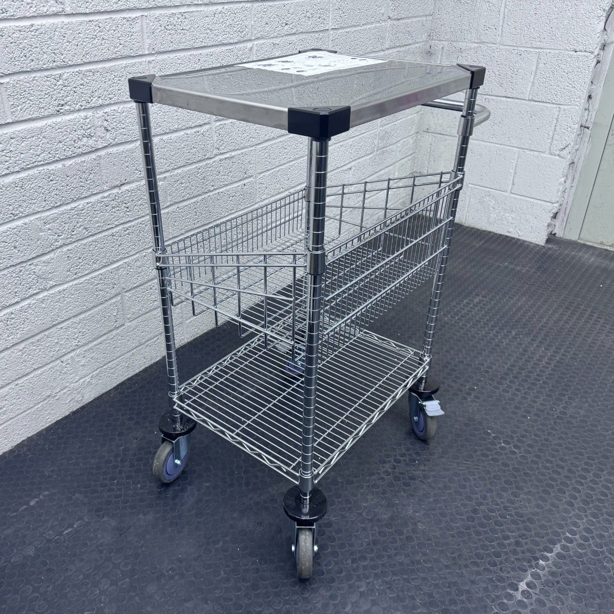 RackZone 3-Tier Chrome Trolley, 860H x 610W x 460D, with wheels for easy use.