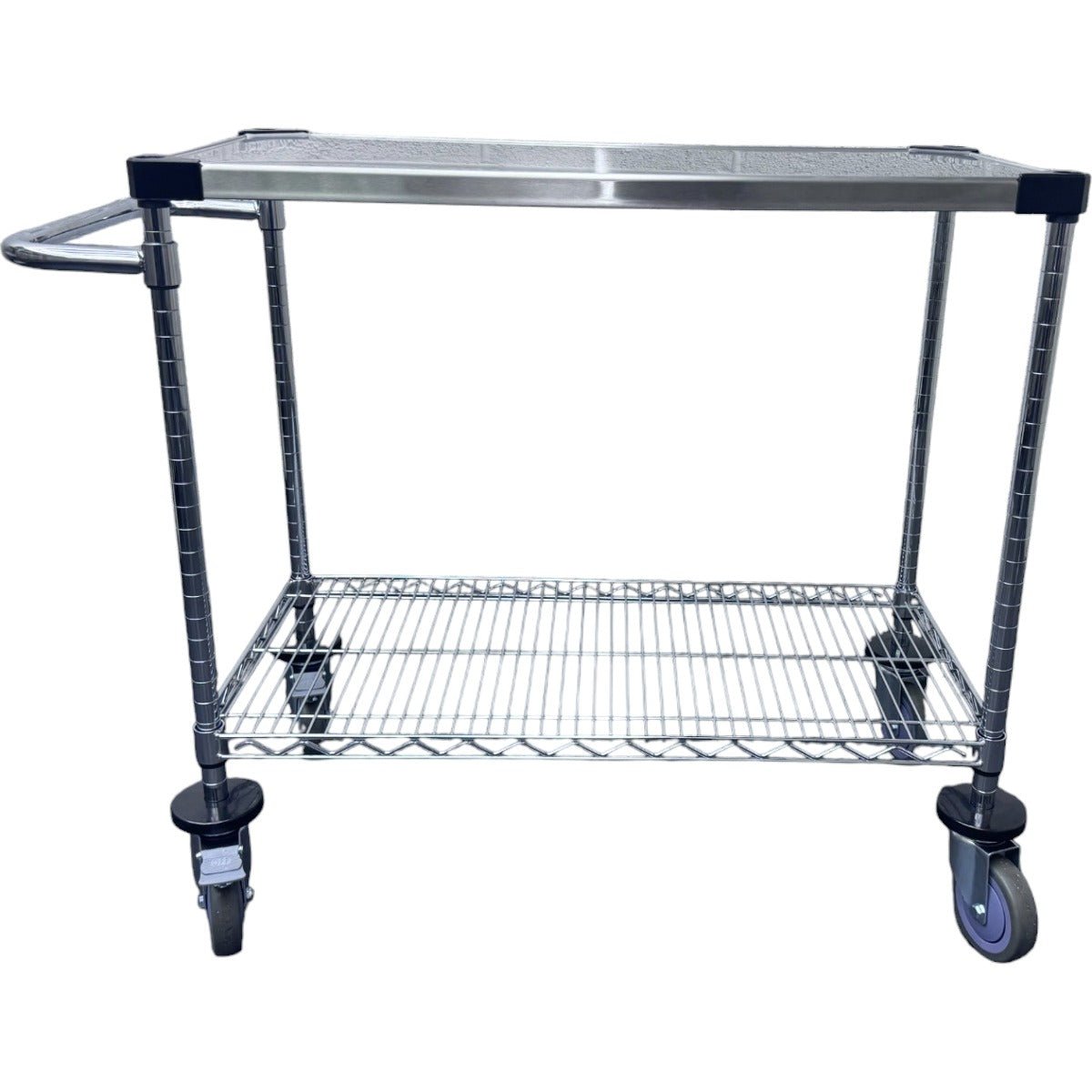 RackZone Stainless Steel Trolley, 2 Tier, 820H x 1060W x 460D, on four wheels.
