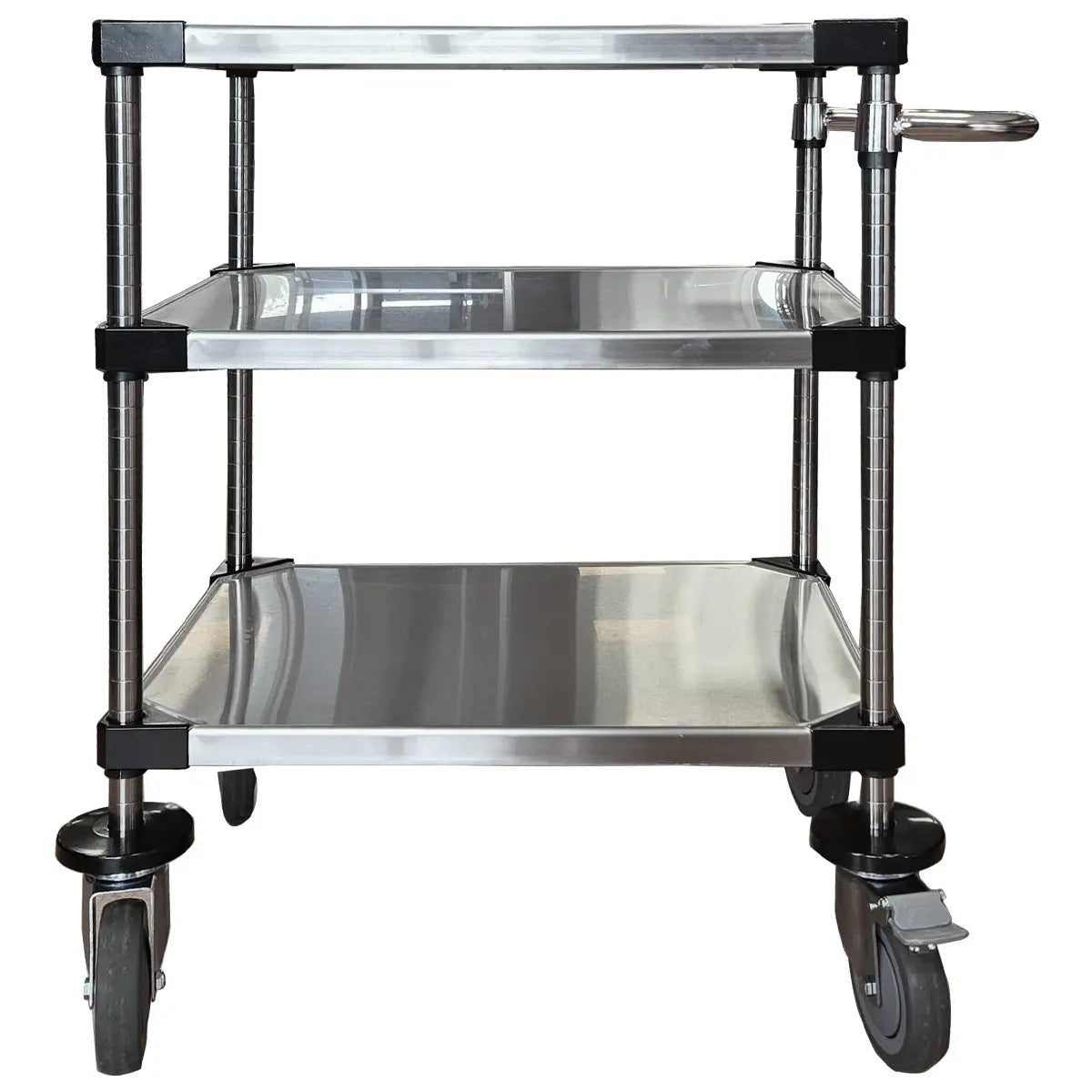 RackZone 3 Tier Stainless Steel Trolley, 790H x 770W x 460D, with wheels.