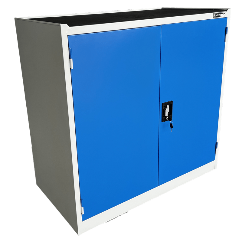 RackZone Two Door Storage Cabinet with central lock, blue, 1000H x 1023W x 550D.