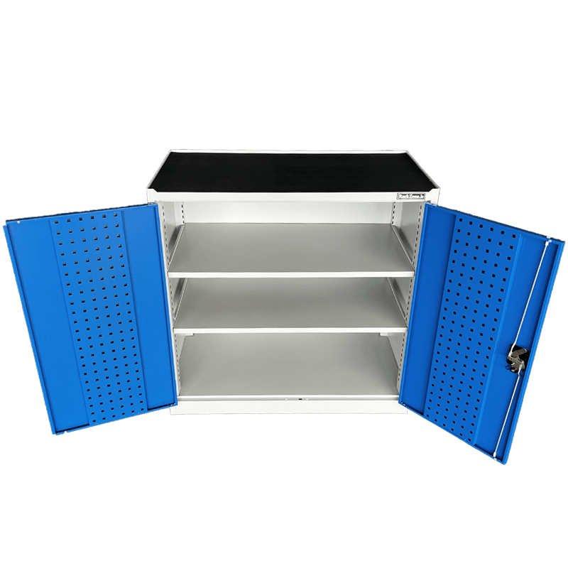 RackZone Two Door Storage Cabinet with lockable doors and adjustable shelves.