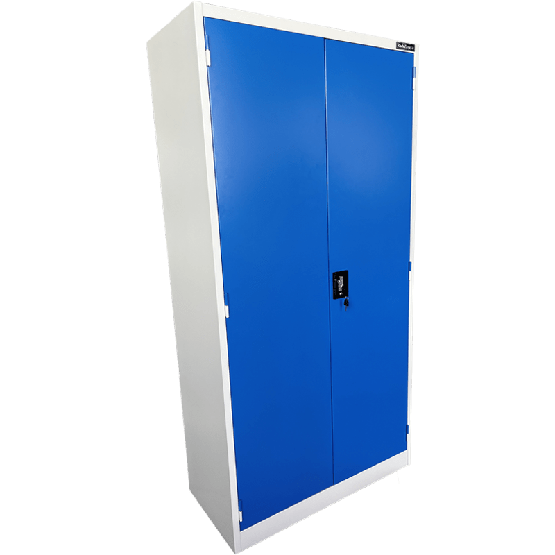 RackZone Grey/Blue steel cabinet, two doors, central lock, 1830Hx914Wx457D.
