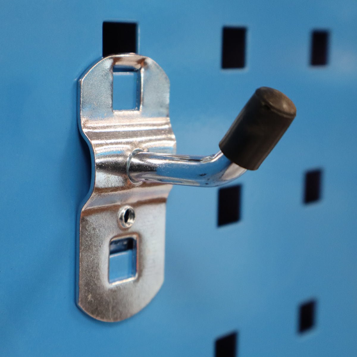 RackZone Wall-Zone Tiny Wire Hook 35mm on blue panel for small tools storage.