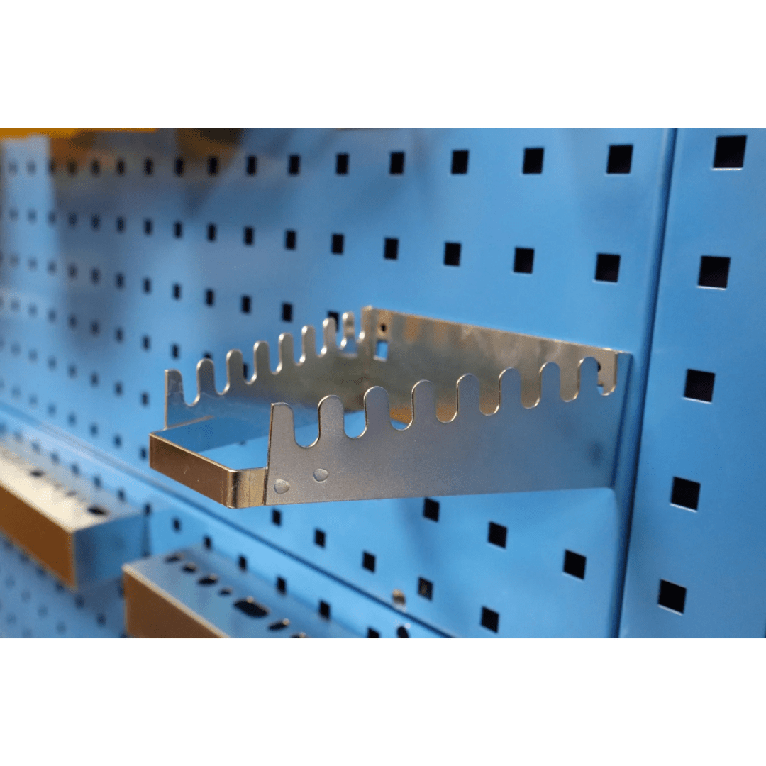 RackZone Wall-Zone Ultimate Kit on blue perforated panel for garages.