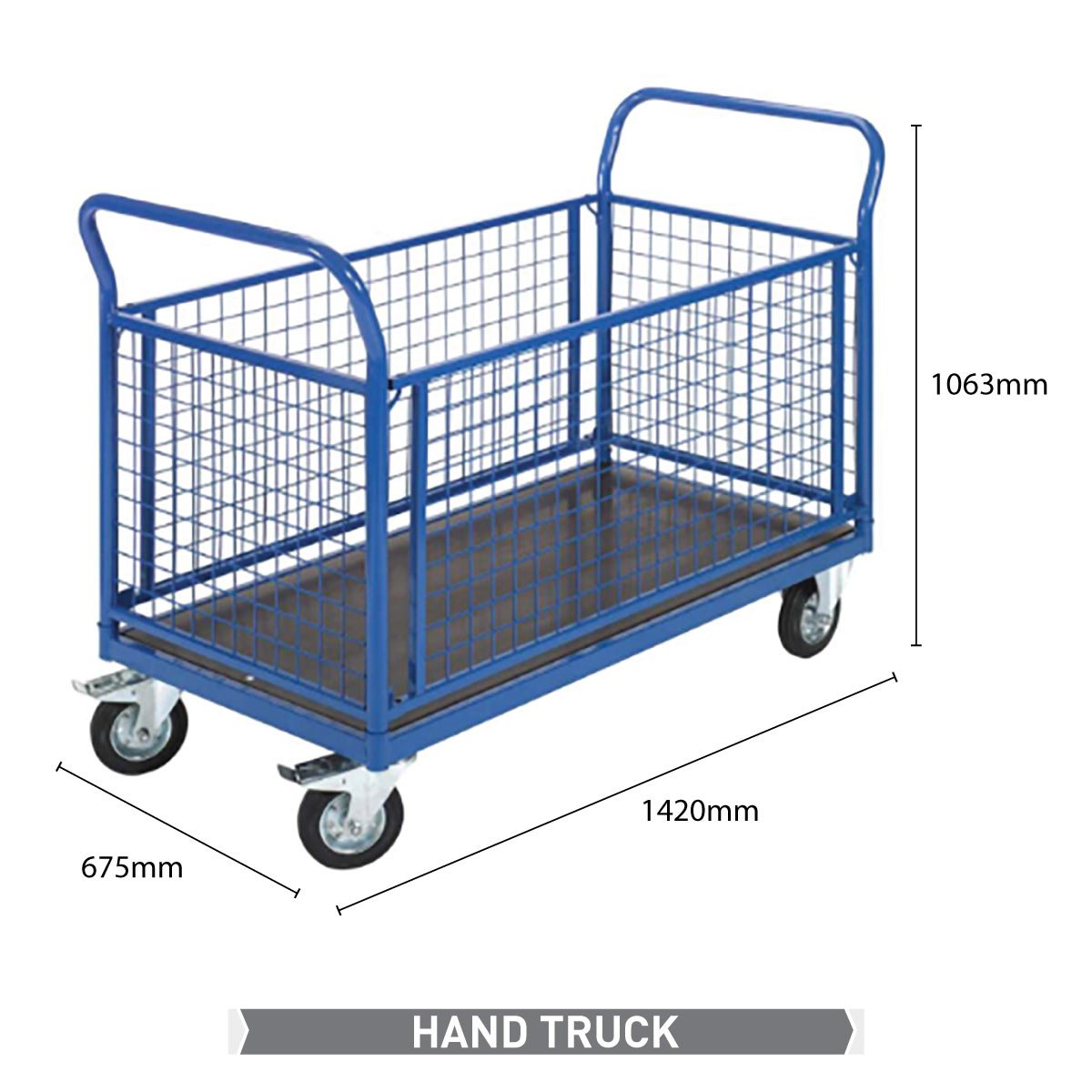 RackZone Platform Trolley 1420x670mm, 400kg, with enclosed cage for warehouses.