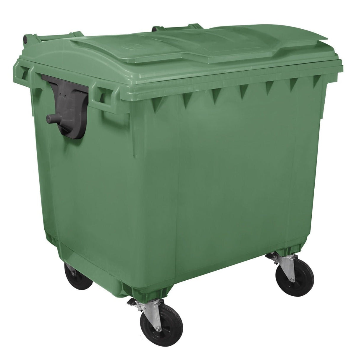 RackZone Wheelie Bin 1100 Litre – Green, with lid and wheels.