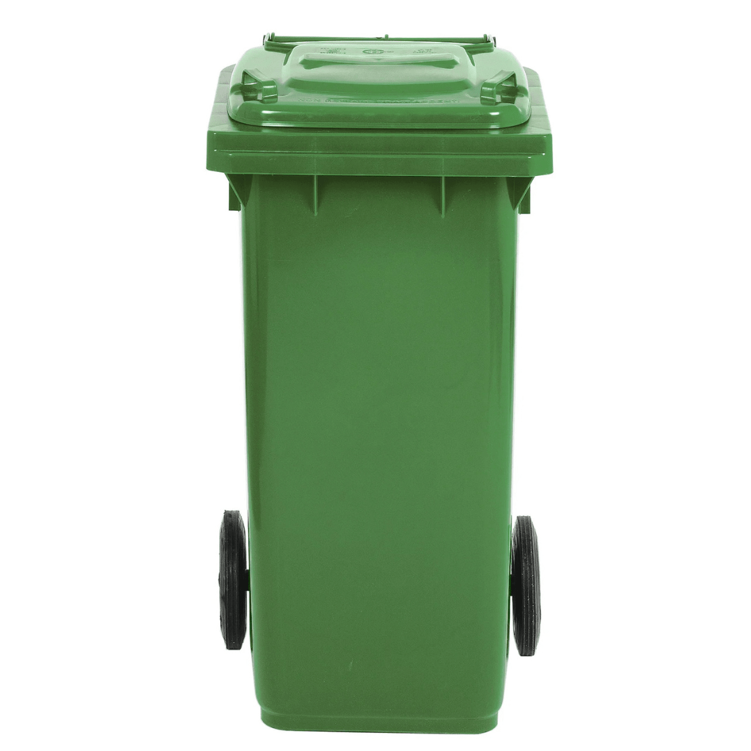 RackZone Wheelie Bin 120 Litre - Green, closed lid, front view.