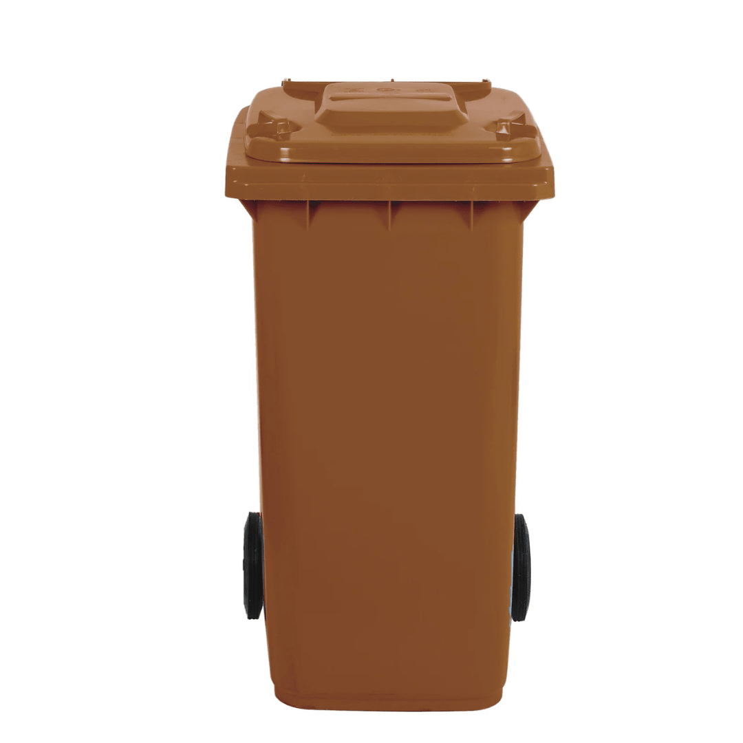 RackZone Wheelie Bin 240 Litre - Brown, closed lid, front view.