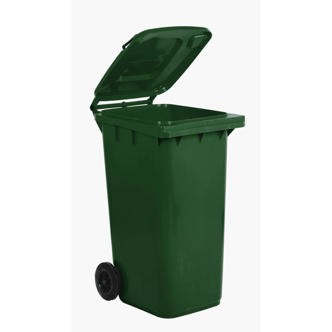 RackZone Wheelie Bin 240 Litre - Green, lid open, on white background.