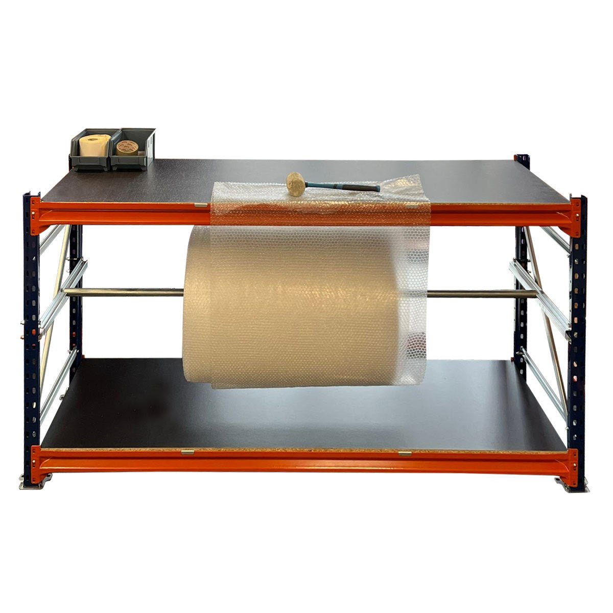 RackZone Industrial Workbench 2 levels with bar, holder, timber & feet.