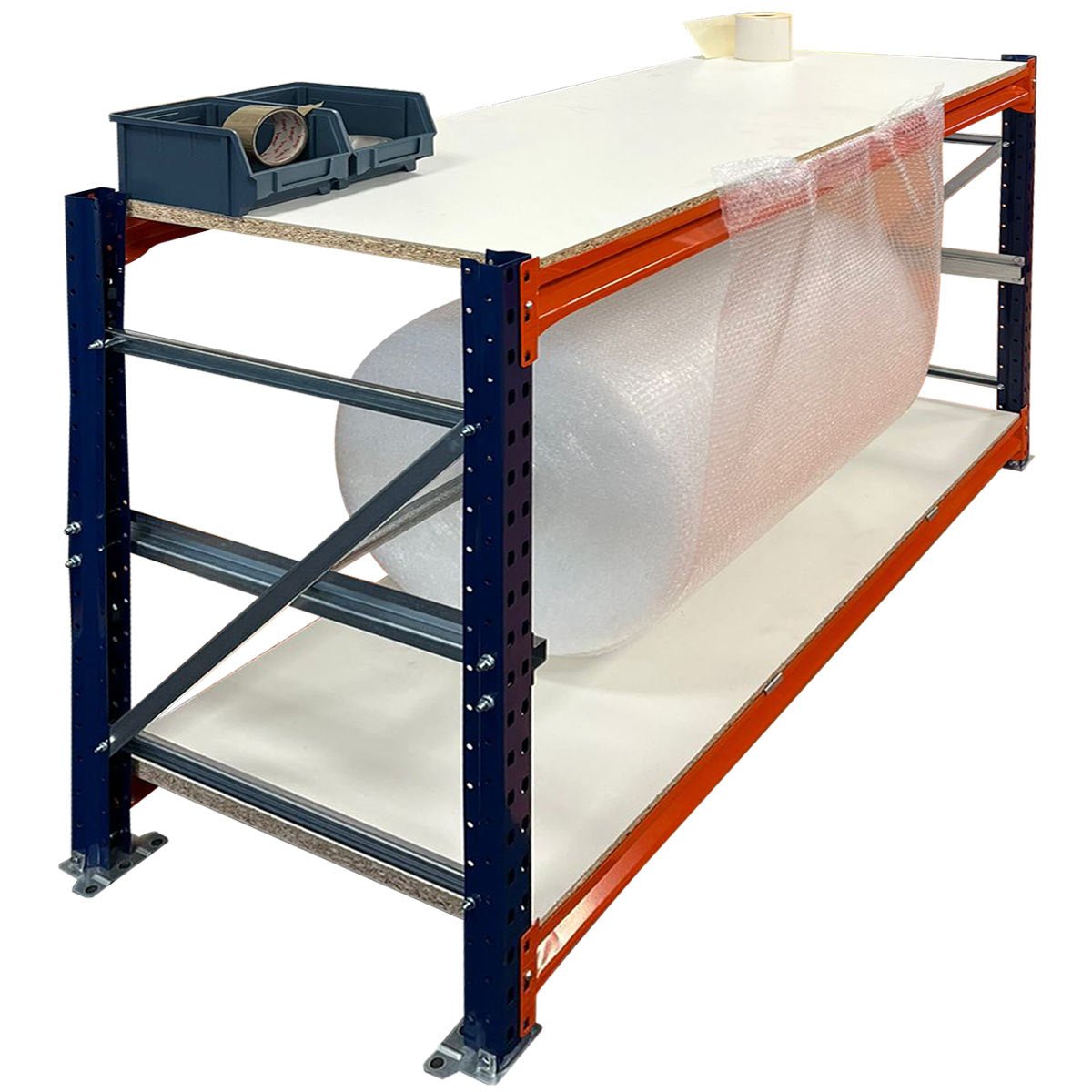 RackZone Industrial Workbench 1850w with bar, holder, timber & feet.