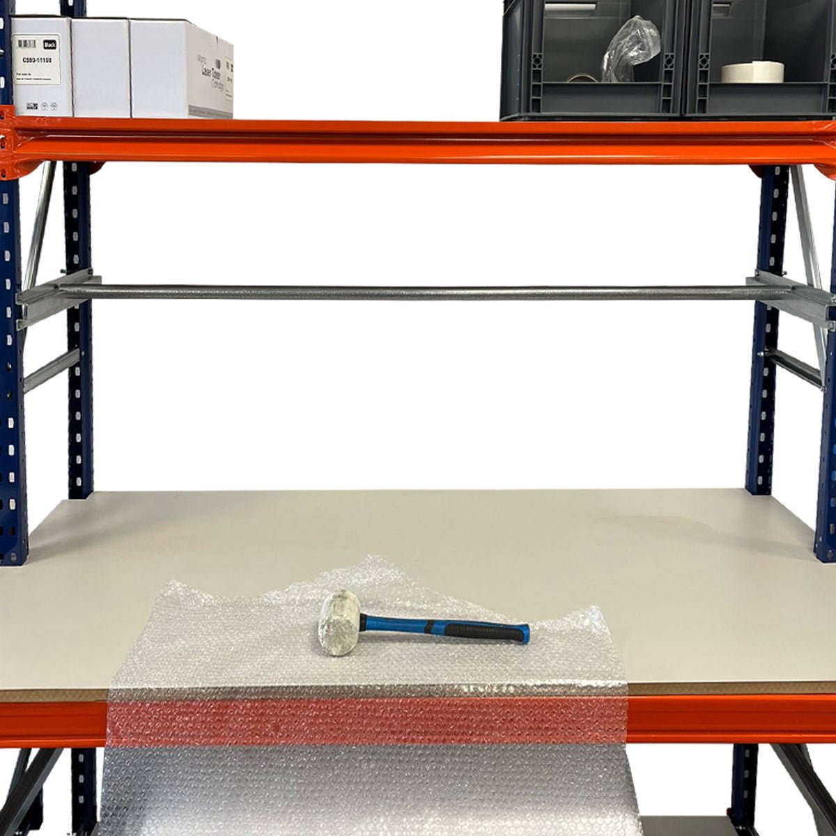 Industrial Workbench 2000H x 1500W x 800/400D With Bar and Holder Underneath c/w Timber & Feet
